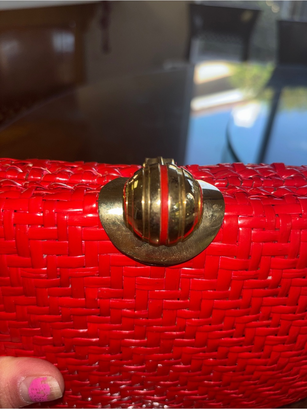 Rodo Italy Vintage Red Wicker Clutch Purse With Gold Chain - Picture 4 of 10